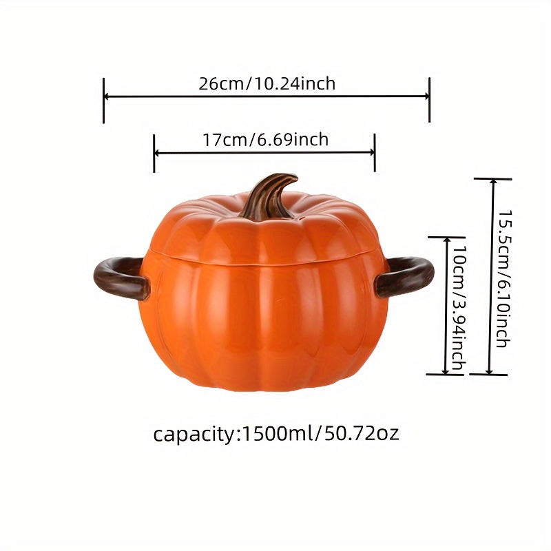 Get into the festive spirit with this spacious ceramic soup pot designed in the shape of a large pumpkin. Complete with a lid and dual-handles, this pot is dishwasher safe and perfect for cooking up your favorite stews and salads. It makes an ideal gift