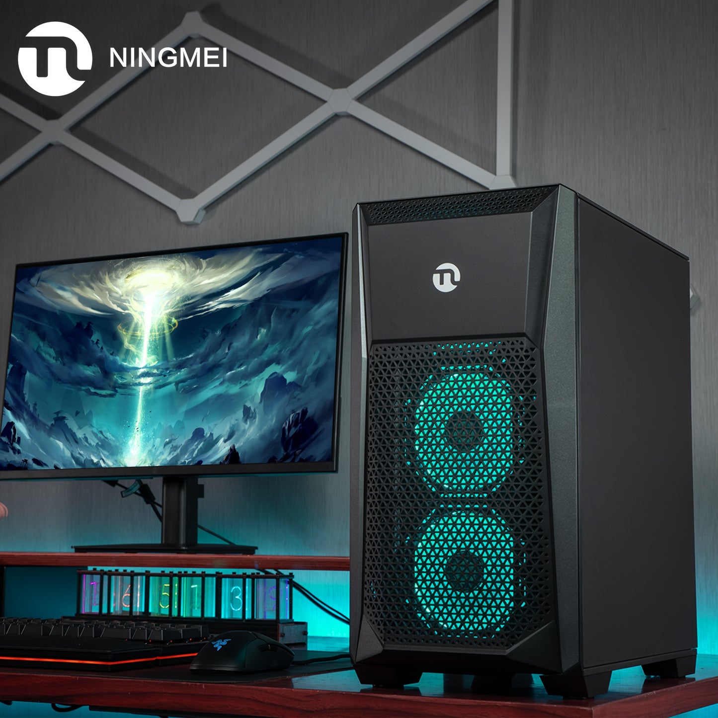 NINGMEI Gaming Desktop Computer with AMD Ryzen 7 5700G, Radeon Vega8, 16GB DDR4 Memory, 1TB SSD, 6 RGB Fans, Win11