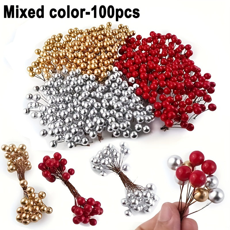 100 pieces of artificial berries mix in classic style, perfect for holiday decorating. Ideal for Christmas, Easter, Thanksgiving, and New Year. Great for seasonal crafting and wreath making, non-electric and featherless decorative fruit.