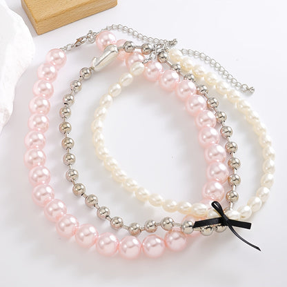 Set of 3 Elegant Faux Pearl and Butterfly Bead Necklaces for Women - Stylish Multi-Layer Design, Timeless Accessory for Dresses and Gowns, Perfect Surprise for Loved Ones, Ideal Necklace Gift