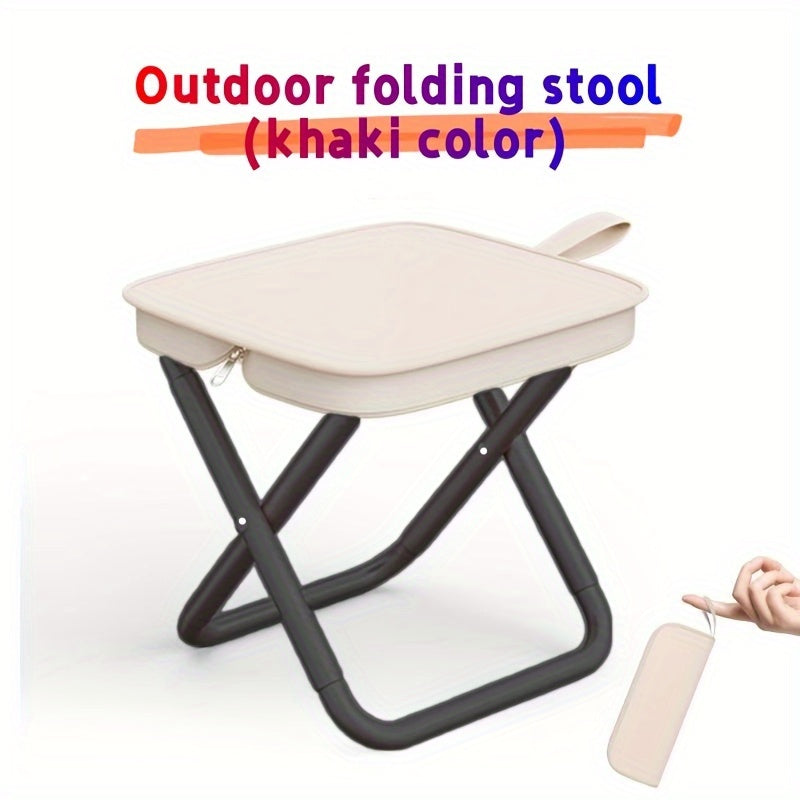 Compact portable folding stool for outdoor activities, easy to set up and adult-sized.