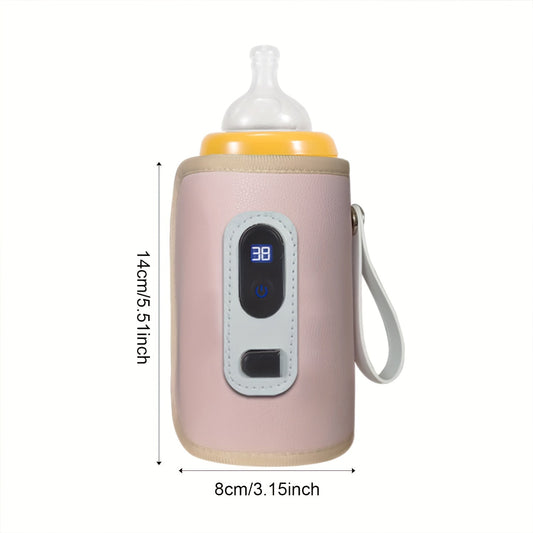 USB Powered Digital Display 5-Level Temperature Control Bottle Warmer Sleeve, Operating Voltage ≤36V, Insulated Faux Leather Bottle Jacket for 0-6 Years Old