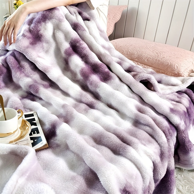 High-end Reversible Tie-Dye Fleece Throw Blanket - Silky, Gentle on Skin & Cozy year-round - Ideal for Sofa, Bed, Lounge, Resting & Outdoor use - Easy to Clean, No Lint Shedding in Shades of Gray, Coffee, Purple, Red - Dual sided, Airy, Modern Design