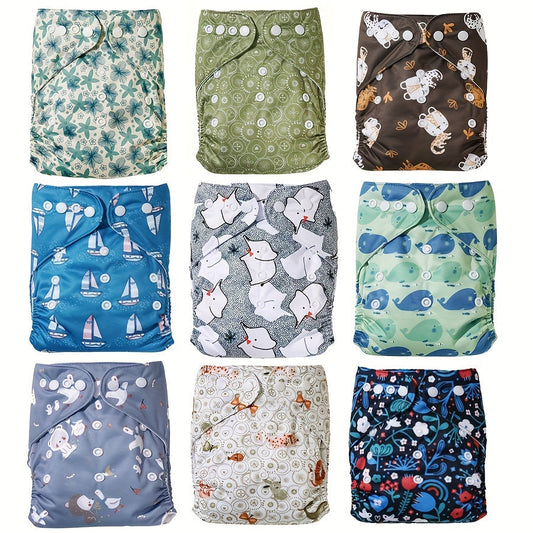 BooBee 6-Pack of Reusable Cloth Diapers - Adjustable and Washable Polyester Covers in a Variety of Patterns. The Perfect Gift for Christmas, Halloween, or Thanksgiving! Fits Babies Weighing 3.63-10.43 KG.