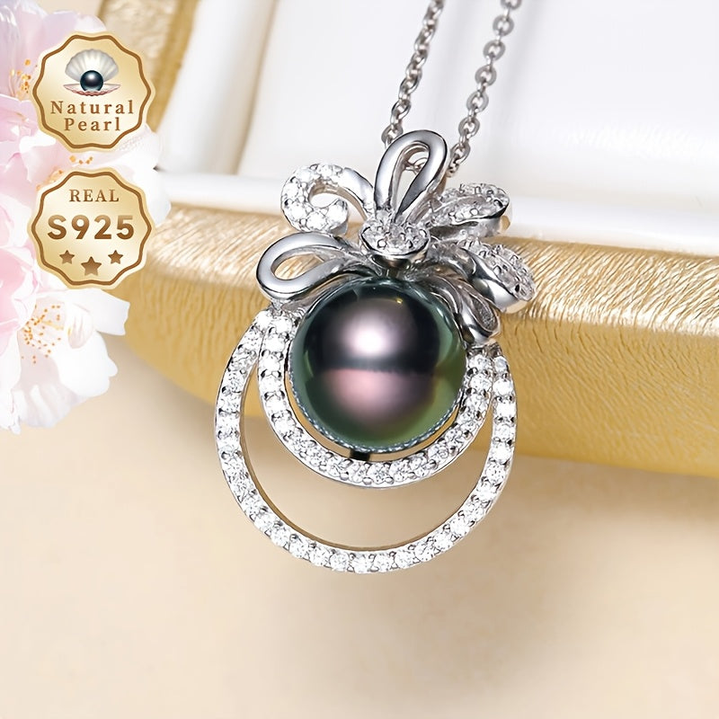 Stunning Pearl Pendant Necklace for Women - Featuring 9-10mm Large Round Black Pearls, Crafted in S925 Silver with Included Gift Box - Ideal for Both Everyday Wear and Special Events, Beautiful Pearl Necklace with Polynesian Influence, Made with Natural