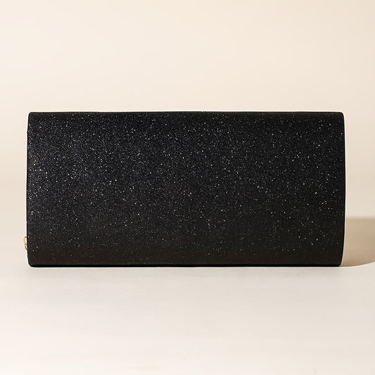 Stylish Black Glitter Evening Clutch with Chain Strap for Formal Events