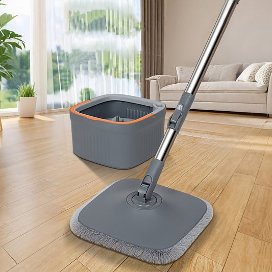 Hands-Free Washing Mop and Bucket Kit with 2 Reusable Pads - Perfect for Hardwood, Tile, and Laminate Floors in Kitchens, Bathrooms, and Living Rooms - Dual-Action Design, Stainless Steel & Plastic Materials - No Electricity Required