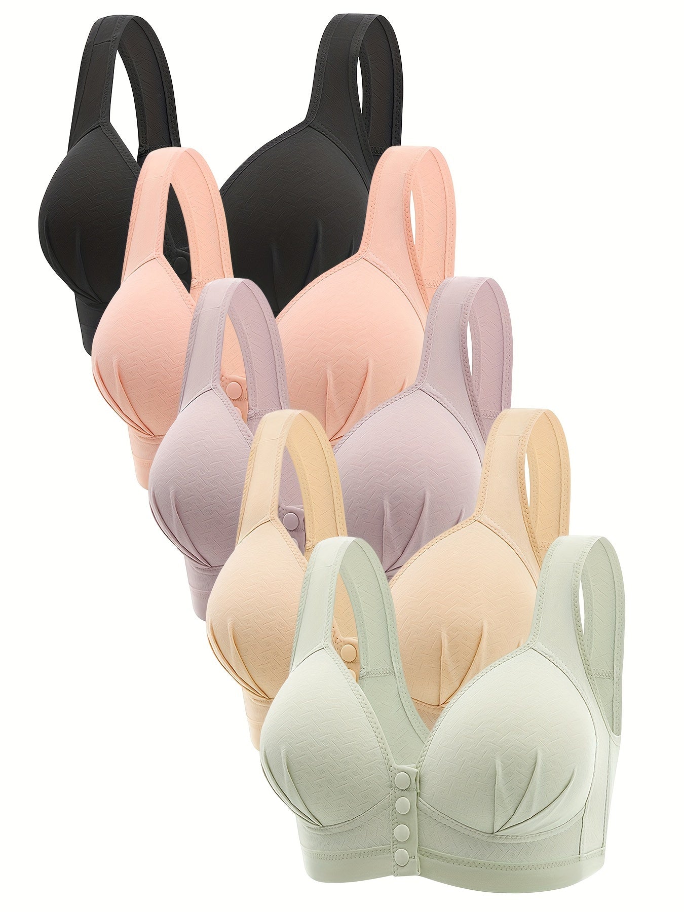 5 Front Buckle Wireless Push Up Bras, Comfortable and Breathable Women's Lingerie & Underwear