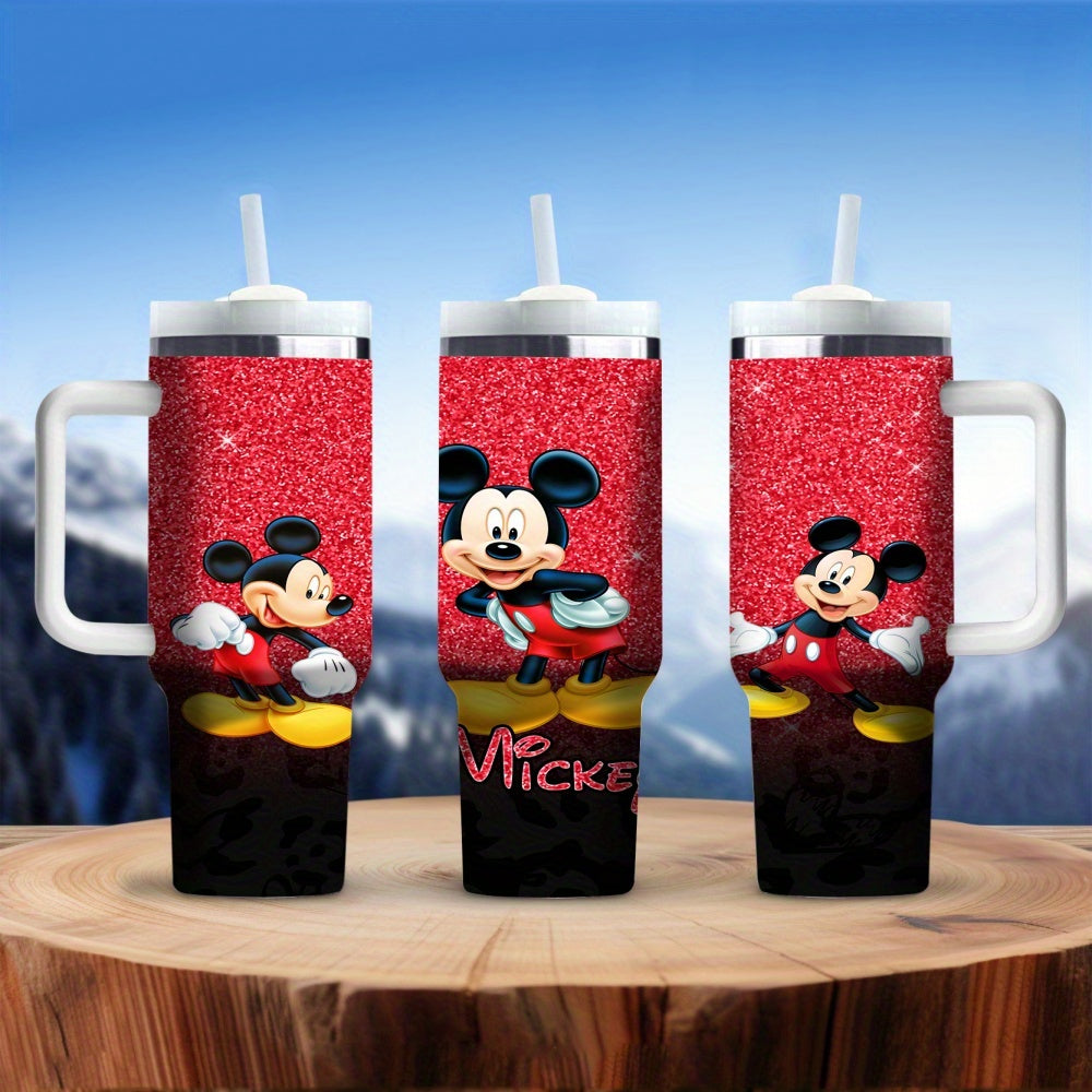 Mickey Mouse 40oz Stainless Steel Tumbler with Handle, Straw - BPA-Free, Ideal for Home & Car