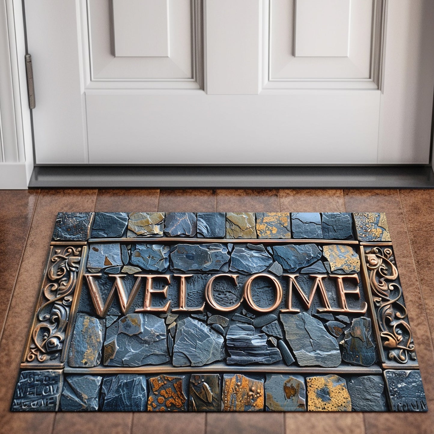 3D Real Stone Pattern Cobblestone Welcome Mat - Durable, Non-Slip & Waterproof, Easy to Clean Polyester Mat for Home Decor, Ideal for Entryway, Living Room, Bathroom, and Outdoor Spaces.