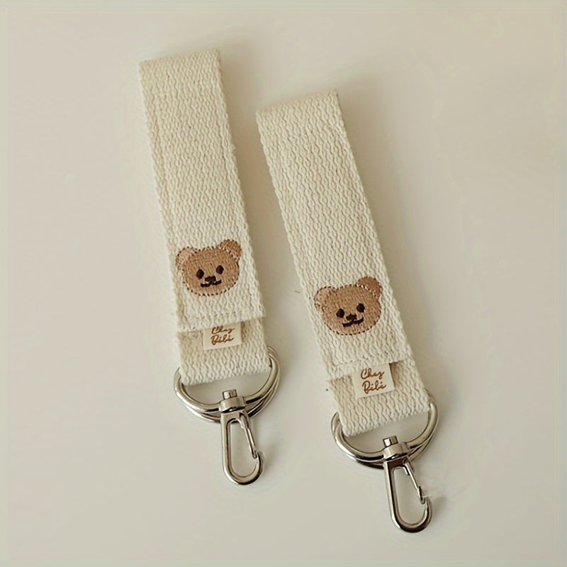 Set of 2 Adorable Cartoon Bear Stroller Hooks, Versatile Embroidered Bear Hooks