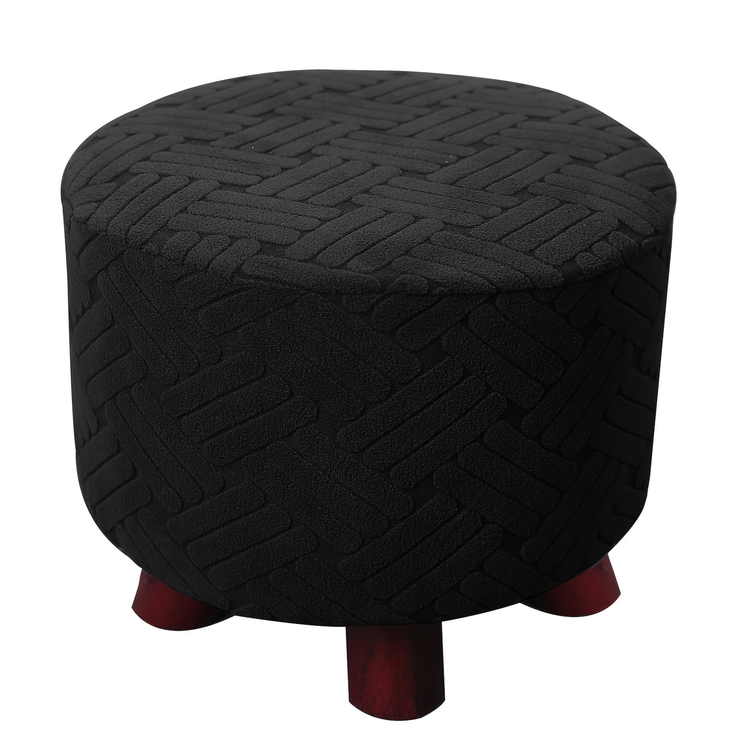 Round Jacquard footrest cover with high elasticity, suitable for foyer, living room, and bedroom. Anti-stain, anti-dust, and resistant to cat scratch and dog claw. Made of 200g plaid fabric, suitable for all seasons.