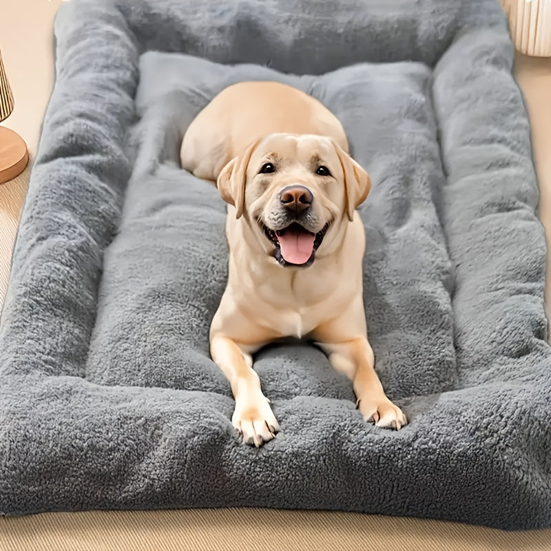 Large plush dog bed for small to large breeds, with non-slip bottom and checkered design for comfort.