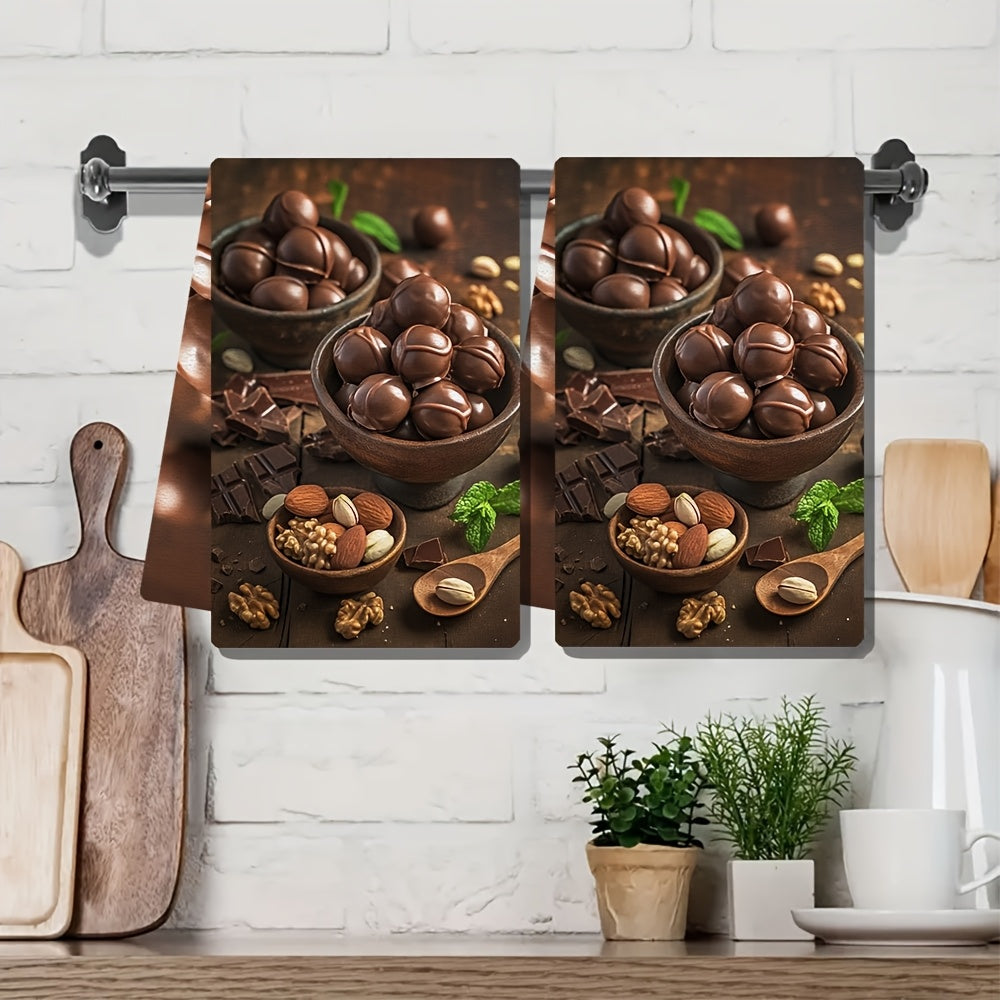 2 pieces of Ultra Soft Kitchen Towels, A set of gourmet chocolate covered nuts for a deliciously crunchy treat, Highly Absorbent Dish Hand Towels perfect for Holiday Decor, Machine Washable, Size: 16x24 Inch - item number 2KYSMF1214054