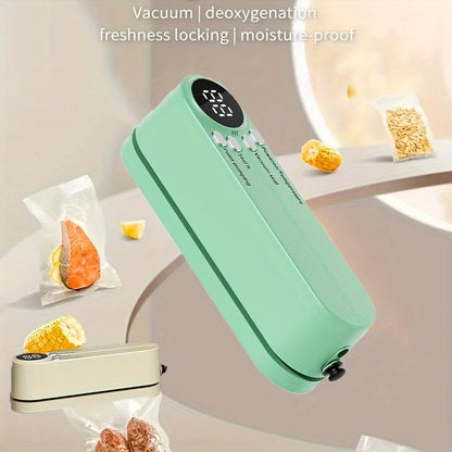 The Multi-Functional Vacuum Sealer Machine is a convenient and versatile kitchen gadget. This vacuum sealer machine features a pneumatic needle for easy operation, made with durable ABS material. It is USB rechargeable with a built-in 1200mAh lithium