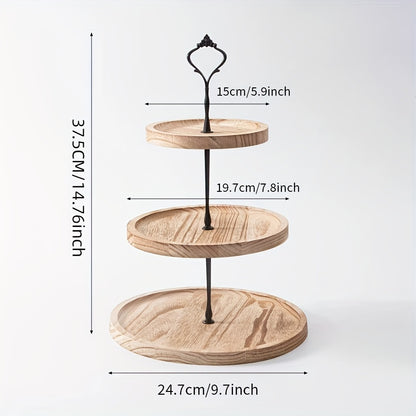 YumiPLUS Rustic Wooden Cake Stand with Iron Accents for Events and Cake Decorating.