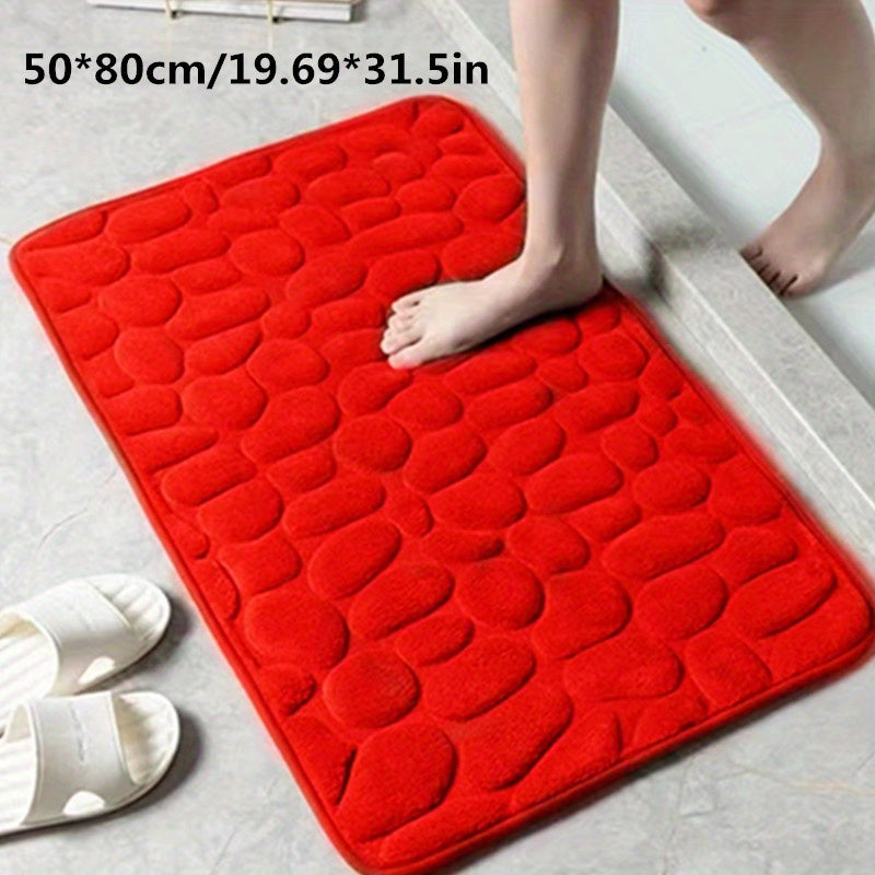 1pc Geometric Pattern Memory Foam Bath Rug with PVC backing, machine washable, low pile, flat woven polyester. Non-slip and absorbent, suitable for bathroom or toilet use. 670gsm, 1.5cm thick.