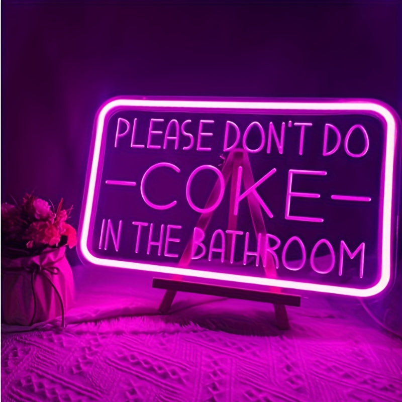 USB-powered LED neon light for wall decoration featuring the message "Please Don't Do In The Bathroom." Perfect for parties or as a Christmas gift.