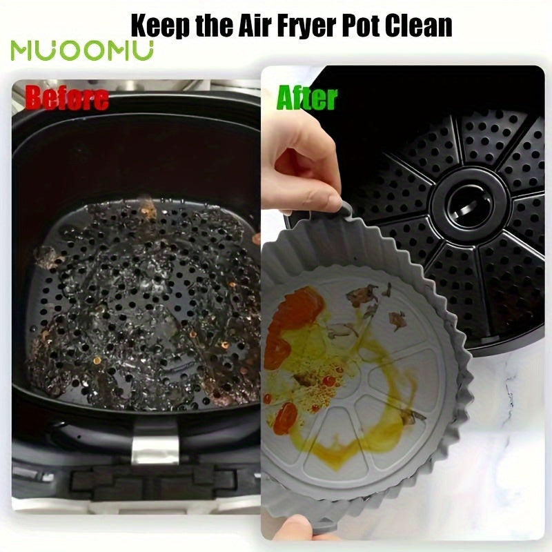 2 pieces of Air Fryer Silicone Pot with Reusable Liners - Kitchen Accessories Replacement for Disposable Parchment Paper Liners, compatible with Ninja, Tower, and COSORI Air Fryers.