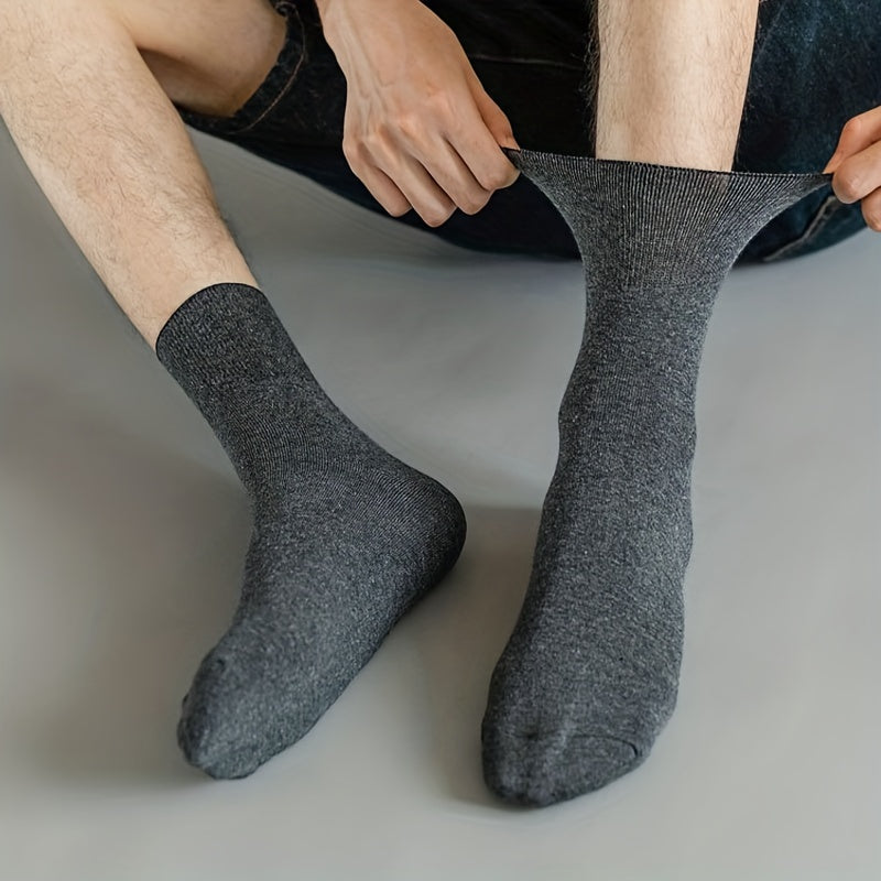 Men's Casual Plain Color Socks, Breathable Crew Socks for Spring/Autumn, EUR 39-50