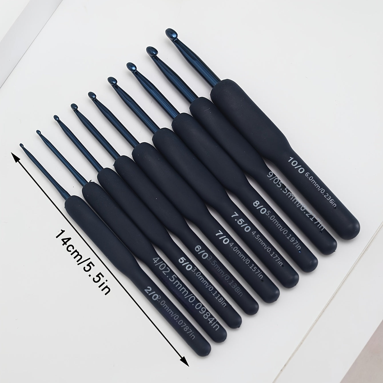 9-piece ComfortGrip Crochet Hooks Set with Ergonomic Dark Blue Needles, ideal for Arthritic Hands and Beginners.