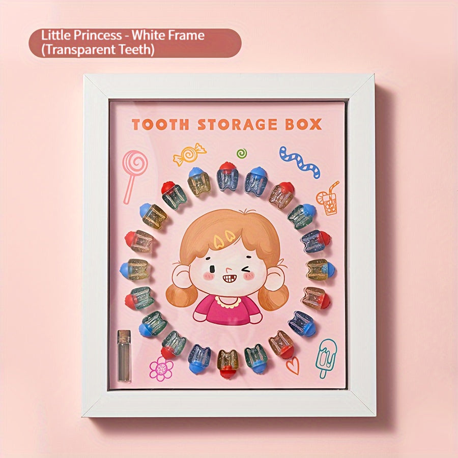 Transparent crystal storage box for children's milk teeth, designed as a house with separate compartments for each tooth. Suitable for boys and girls, this storage box keeps milk teeth protected and organized. Can also be used as a photo frame or