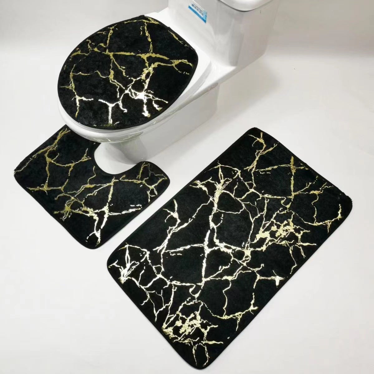 3-piece set of non-slip flannel bathroom mats for various rooms in the house.