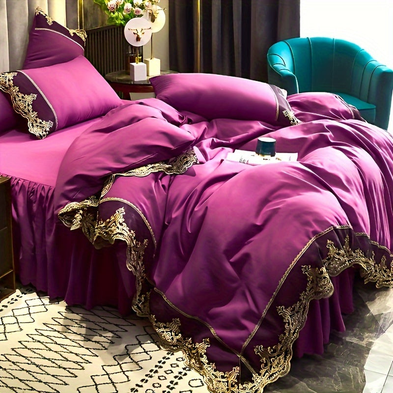 Lace bedding set in various colors with quilt cover and matching pillowcase. Available in two or three piece set.