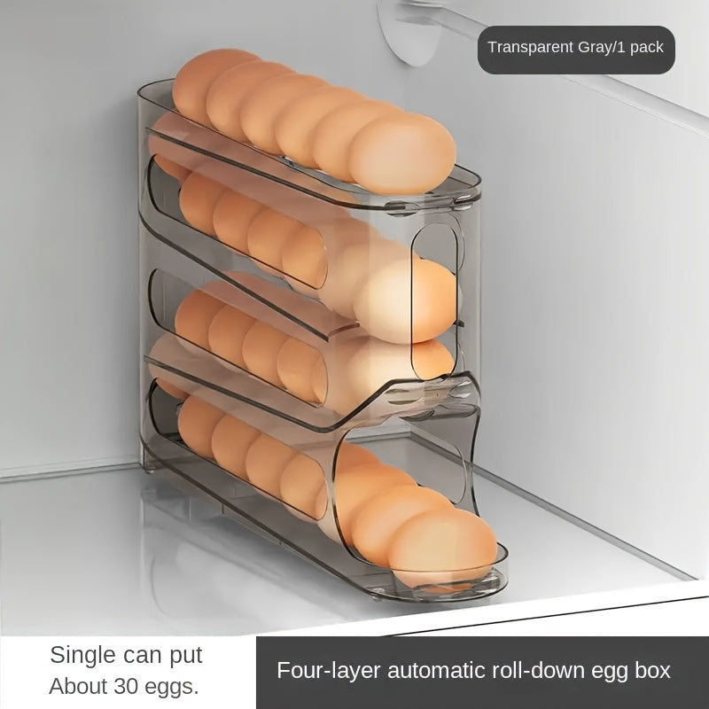 Durable 4-tier egg holder for refrigerator door, saves space.