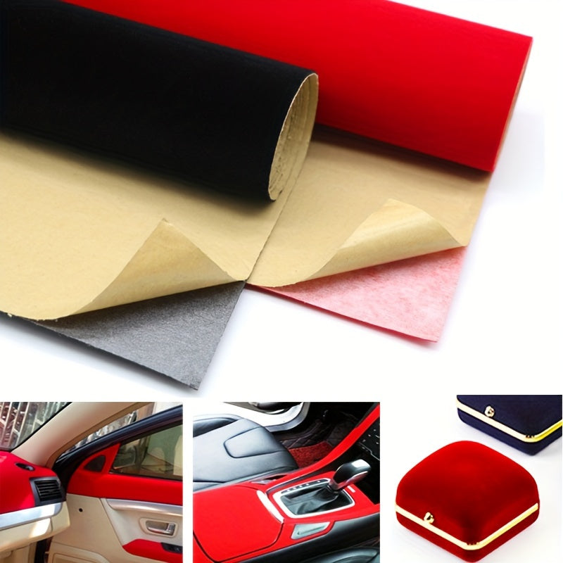 NBYohomoo Self-Adhesive Velvet Felt Sticker Roll - 1.2mm Thickness, Black & Red/Gray Options, Decorative Fabric for DIY Crafts, Jewelry Boxes, Car Interior Decoration, Paper Projects, DIY