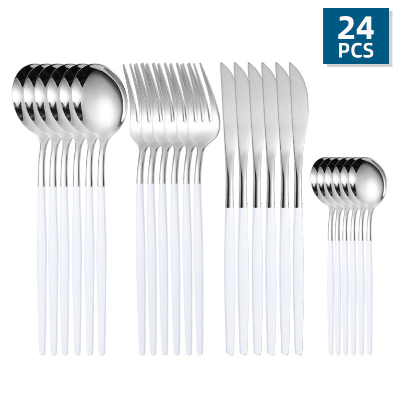 24-piece stainless steel cutlery set with Portuguese design for Western dining.