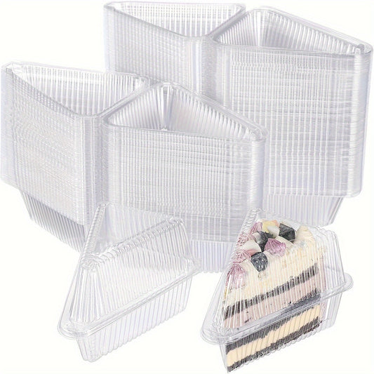 Flexible single-use containers for cakes and pies with reliable hinged lids - available in packs of 15, 35, and 45pcs. These transparent plastic boxes are perfect for cheesecake slices for takeout, parties, and beyond.