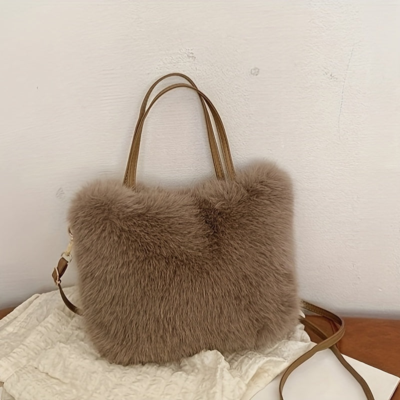 Women's Faux Fur Shoulder Bag, Chic and Comfortable, Adorable Crossbody Bag for Fall/Winter, Available in Pink, Coffee, Beige, and Black, Easily Foldable and does not include any accessories