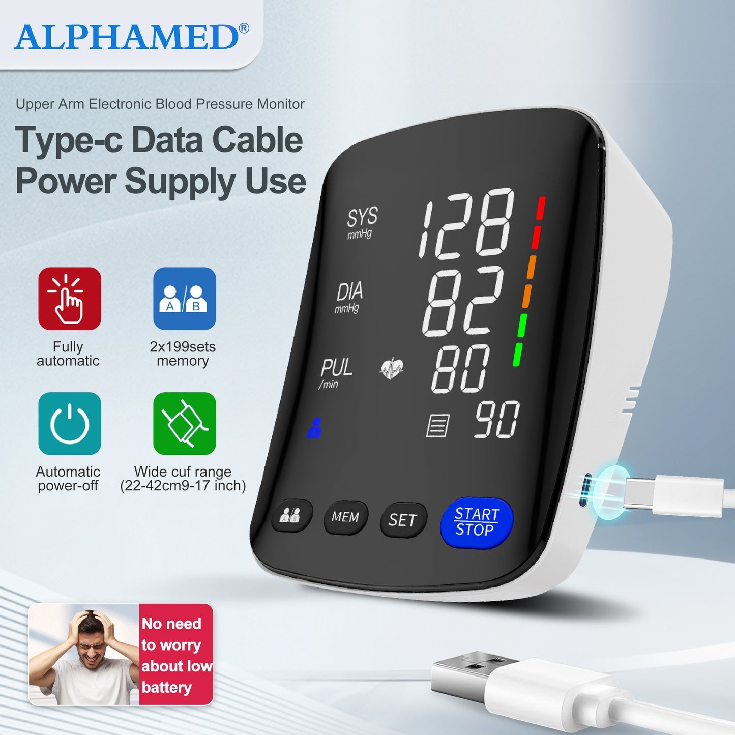 High-end LED curved screen sphygmomanometer with memory and automatic cuff for gifts and family.