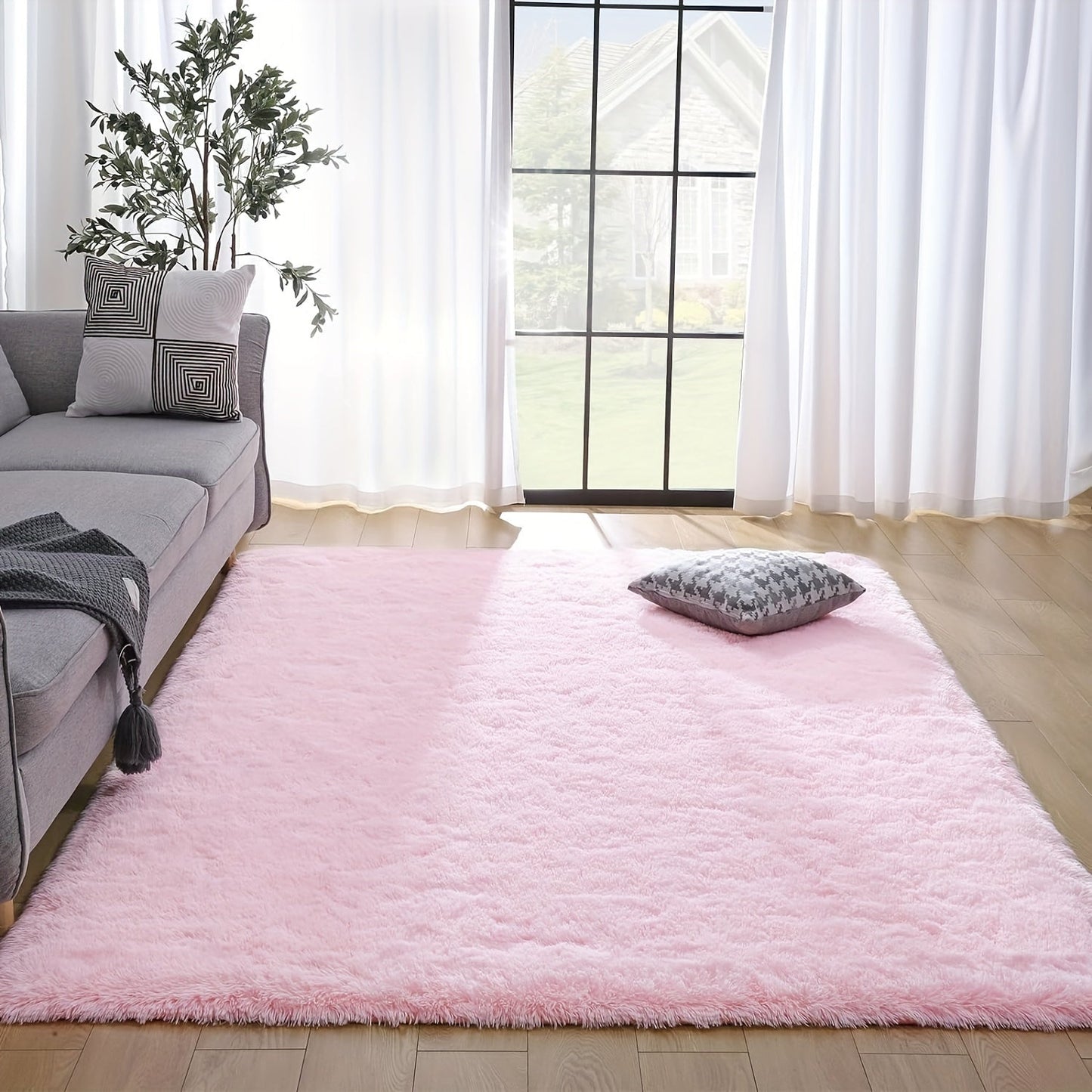 1 piece of Pink Plush Fabric Carpet, Luxuriously Soft and Warm, Upgraded Thickness for Non-Slip and Durability, Perfect for Bedroom, Living Room, or Leisure Area Decoration.