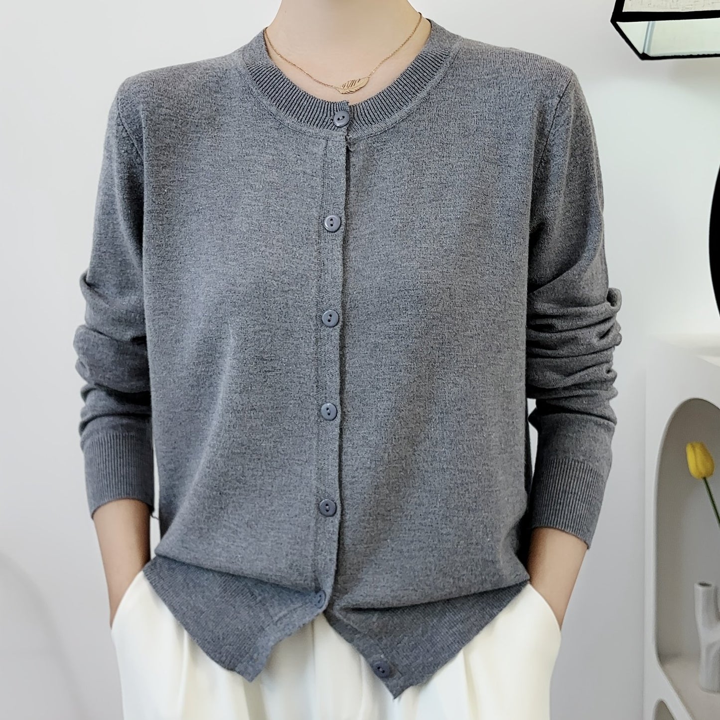 Solid color button front cardigan for women, perfect for Spring & Fall.