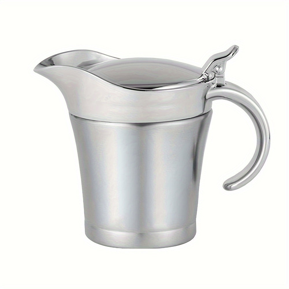 Insulated stainless steel gravy boat with hinged lid, perfect for Thanksgiving gravy or cream (450ml/16 oz).