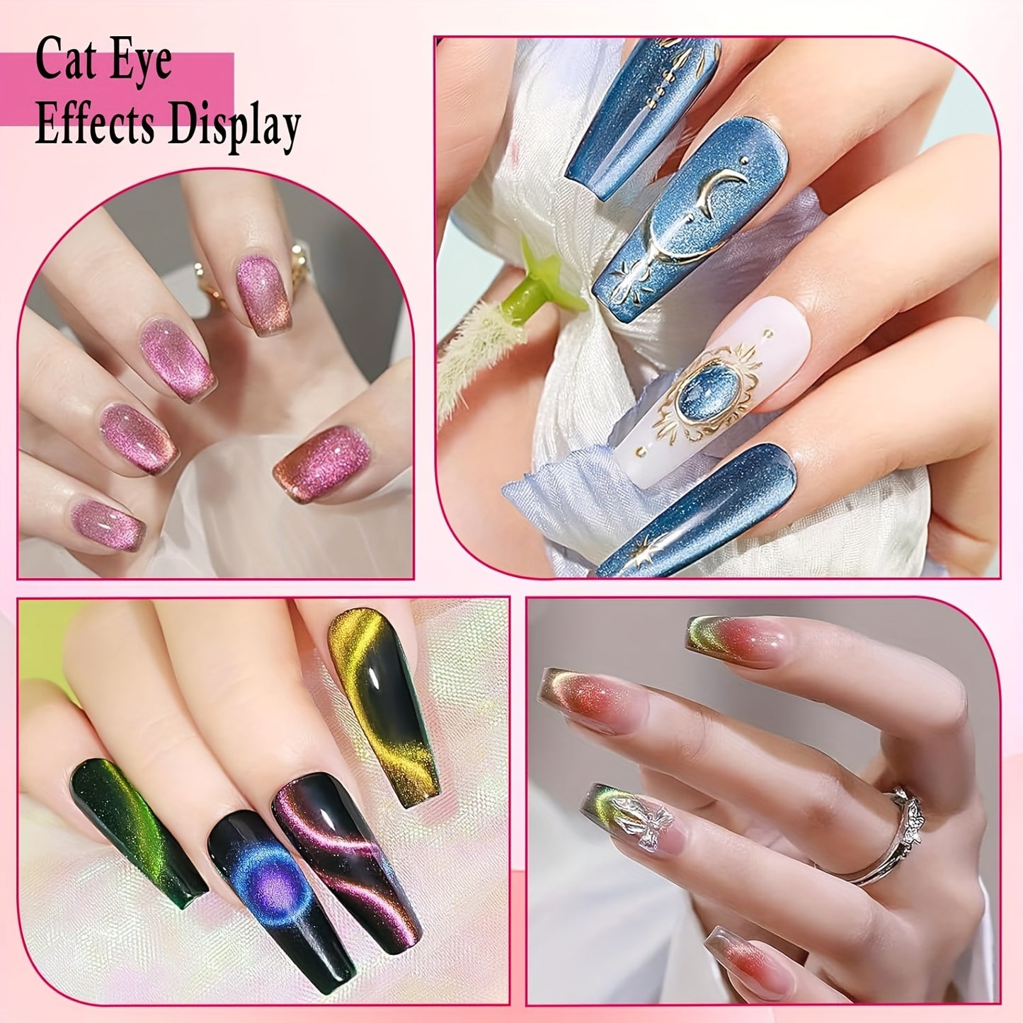 XIYANG TRADE 5-in-1 Cat Eye Magnet for Nails - Multi-function magnetic tool for dotting, drawing, and designing. Includes mirror effect and gradient blue accessories. Odorless and perfect