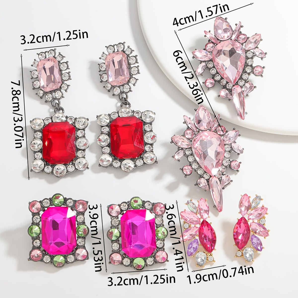 Surprise Her with a Stunning Valentine's Day Gift - Chic Pink and Red Rhinestone Earrings, featuring Unique Oval and Teardrop Shapes adorned with Sparkling Details, Made of High-Quality Alloy with Stainless Steel Posts, Perfect for Special Events and