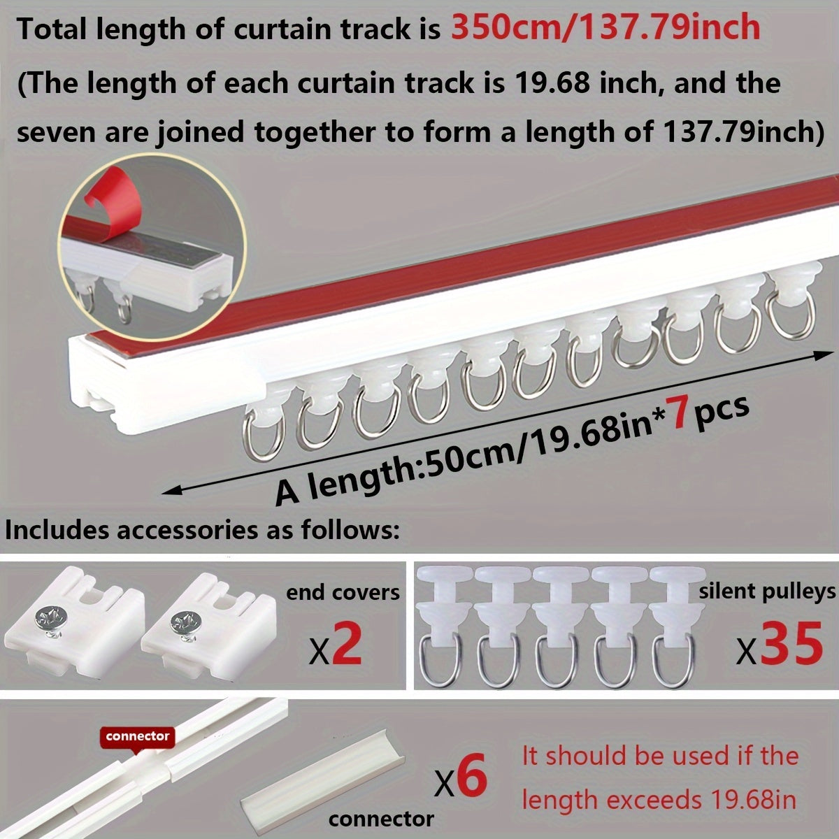 1pc Strong Adhesive Curtain Track for Soundless Sliding in Home, Dorm or Bathroom