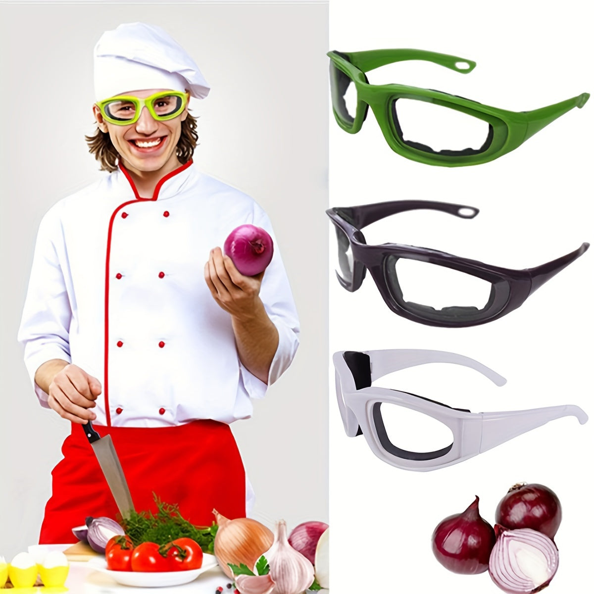 Protective Kitchen Safety Glasses, Anti-Glare Sponge Sports Eyewear with Anti-Pressure Features, No Electricity Required for Use, Ideal Onion Cutting Goggles