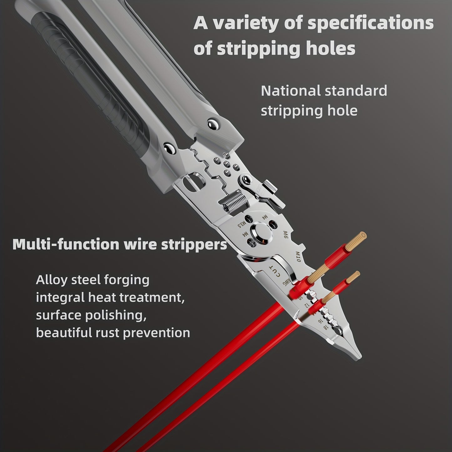 Multifunctional wire stripper pliers designed for electricians with special wire splitting and peeling capabilities, industrial wire wrapping and cutting functions, and universal wire