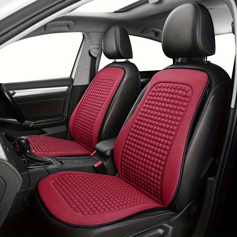 Cooling car seat cushion with breathable fabric, easy install and no-tie design for all seasons.