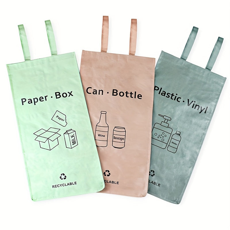 Set of 3 Reusable Recycling Bags, Multipurpose Recycling Bin Set, Waterproof Plastic Waste Sorter, Unfinished Design, Perfect for Home, Kitchen, Office Use, Suitable for Ages 14 and Up