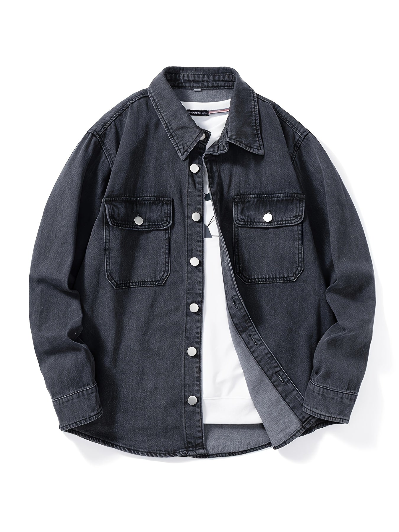 Men's Casual Denim Shirt - Loose fit, long sleeve with chest pocket, machine washable - ideal for spring/fall.