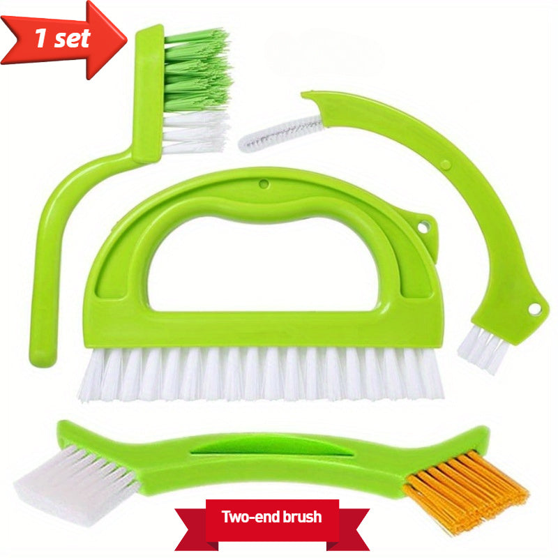 Set of plastic tile cleaning brushes suitable for multiple uses, with stiff bristles ideal for kitchen and bathroom floor grout lines. Can be used with vacuum cleaners with crevice attachment compatibility. Includes brushes for corners and gaps in