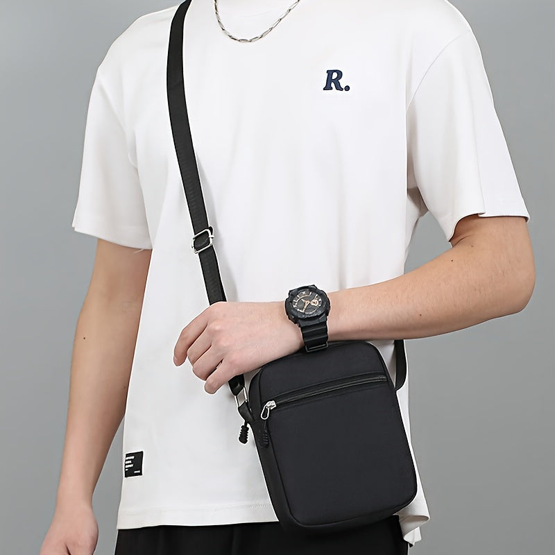 Black Oxford cloth shoulder bag with adjustable strap for daily use, hand wash or dry clean recommended.