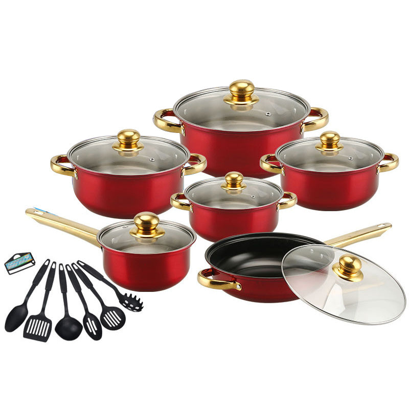 Stainless Steel Cookware Set - Includes 18 Pieces of Non-Stick, Heat-Resistant Pots and Pans with Glass Lids Suitable for All Stovetops