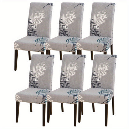 Printed stretch chair slipcovers in 4 or 6 pieces, ideal for dining chairs in various settings.