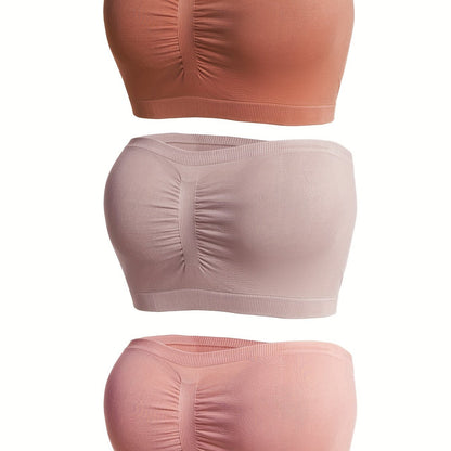 Three strapless bandeau bras, comfortable and soft stretch bras for women's lingerie and underwear.